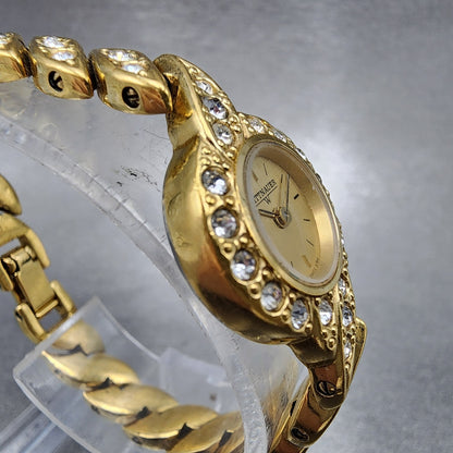 Wittnauer Watch Women 19mm Gold Dial Gold Tone Round Crystal Accents New Battery