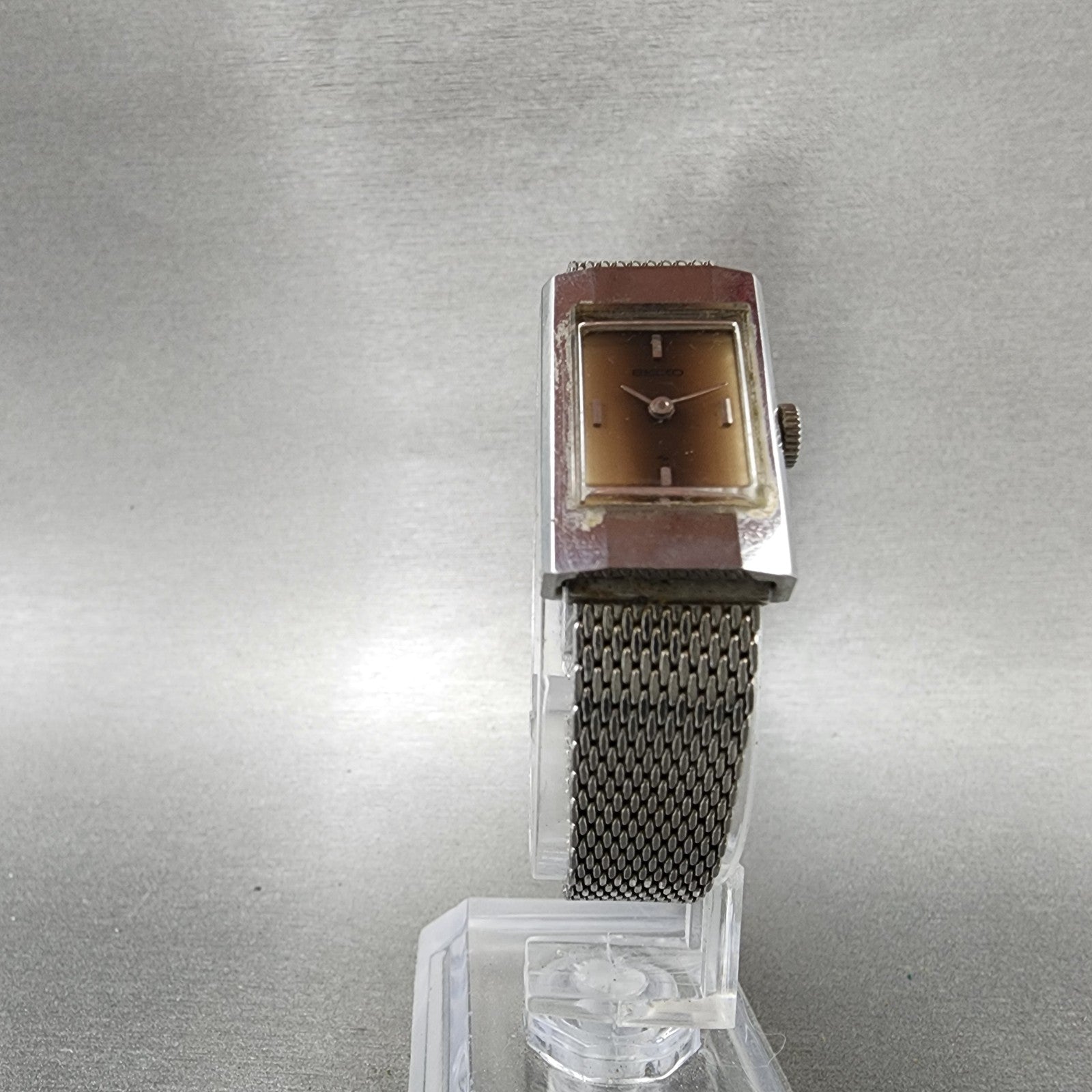 Seiko Tank Watch Women 16mm Brown Dial Silver Tone Rectangle 113840 Manual Runs5