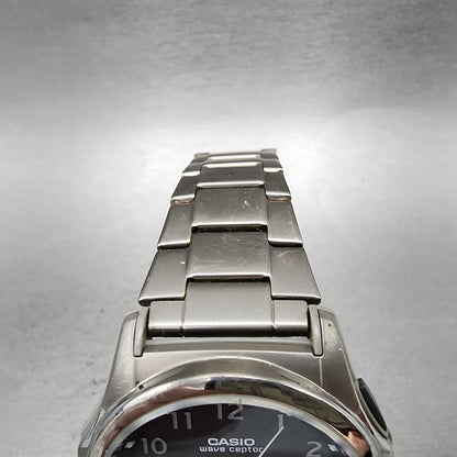 Casio Wave Ceptor Watch Men 42mm Black Dial Titanium Solar Analog Digital Works4