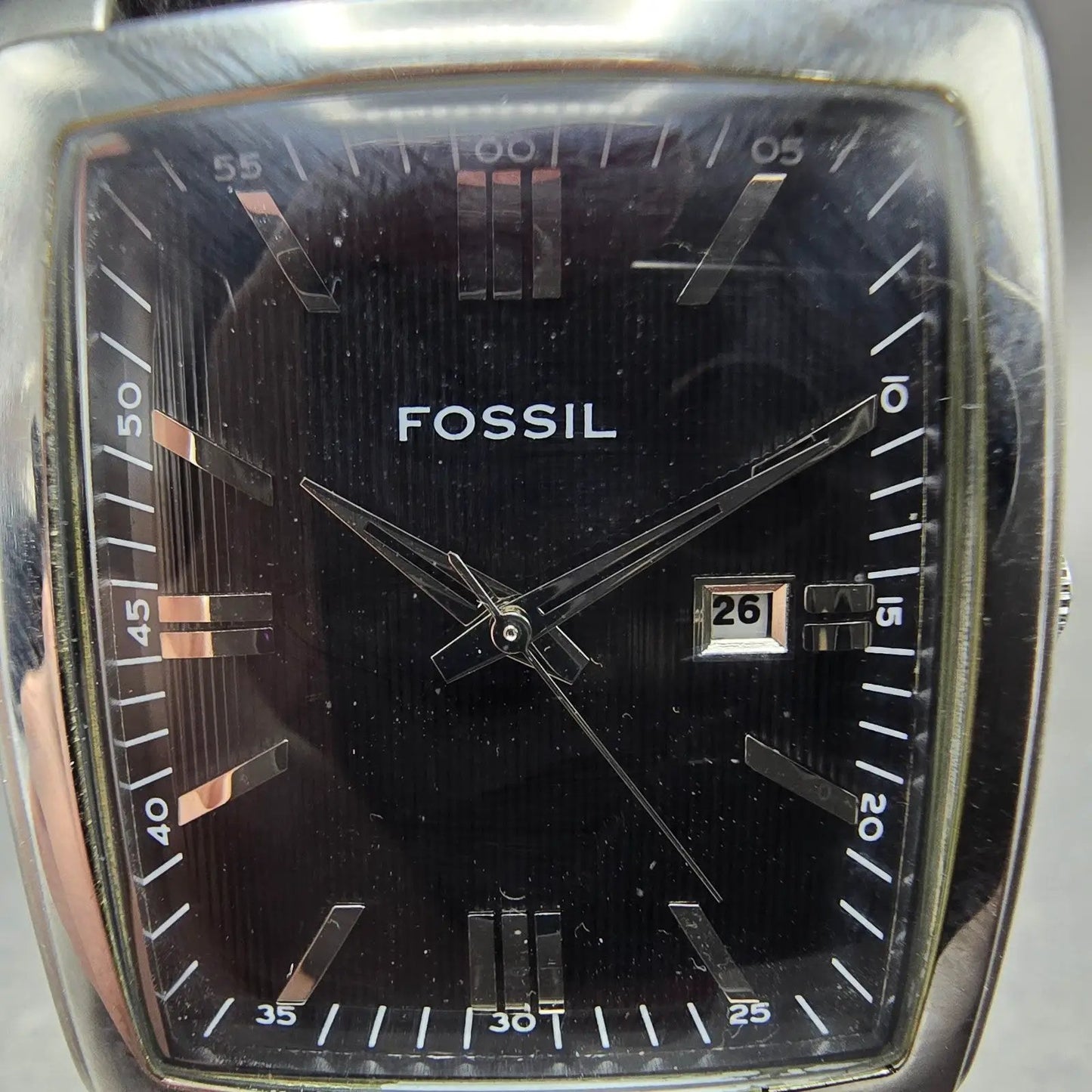Fossil Tank Watch Men 33mm Black Dial Silver Tone Date PR-1693 New Battery1