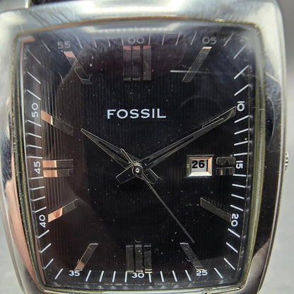 Fossil Tank Watch Men 33mm Black Dial Silver Tone Date PR-1693 New Battery1