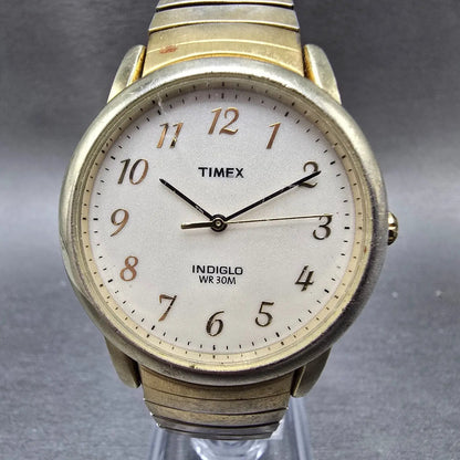 Timex Indiglo Watch Men 35mm Cream Dial Gold Tone Round Bracelet New Battery0