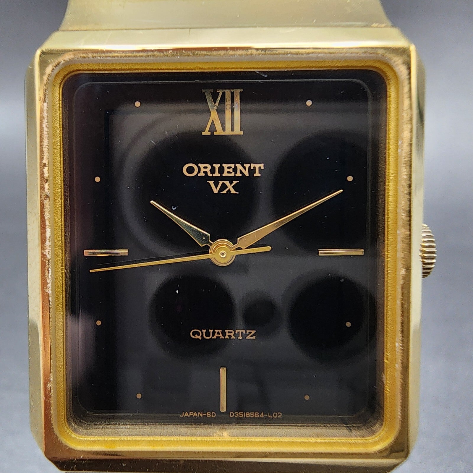 Orient VX Tank Watch men 27mm Black Dial Gold Tone Rectangle New Battery1