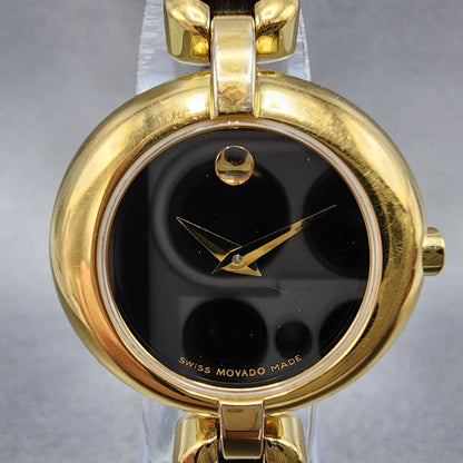 Movado Vivo Watch Women 28mm Black Dial Gold Tone Round 88 A1 1701 New Battery