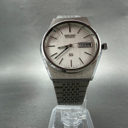 Seiko SQ Watch Men 35mm Silver Dial Silver Tone Daydate Round 8123 PARTS6