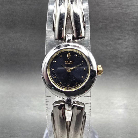 Seiko Watch Women 17mm Black Dial Silver Tone Round 1F20-0H29 New Battery0