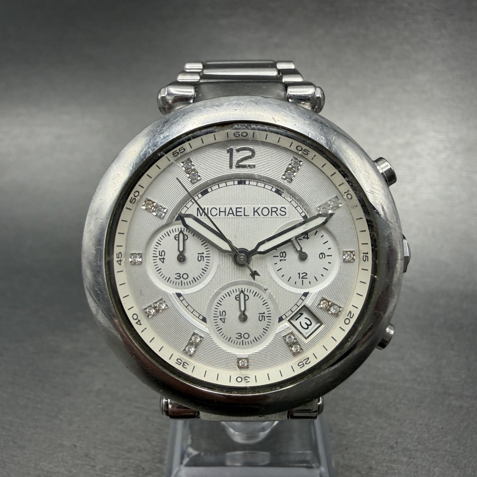 Michael Kors Parker Chronograph Watch Women 39mm White Dial Steel Date New Batt0
