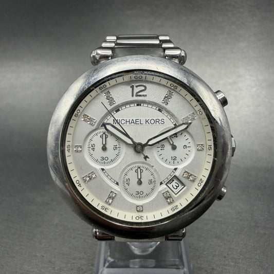 Michael Kors Parker Chronograph Watch Women 39mm White Dial Steel Date New Batt0