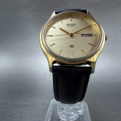 Seiko SQ Watch Men 34mm Champagne Dial Gold Tone Daydate 5y23-7030 New Battery G5