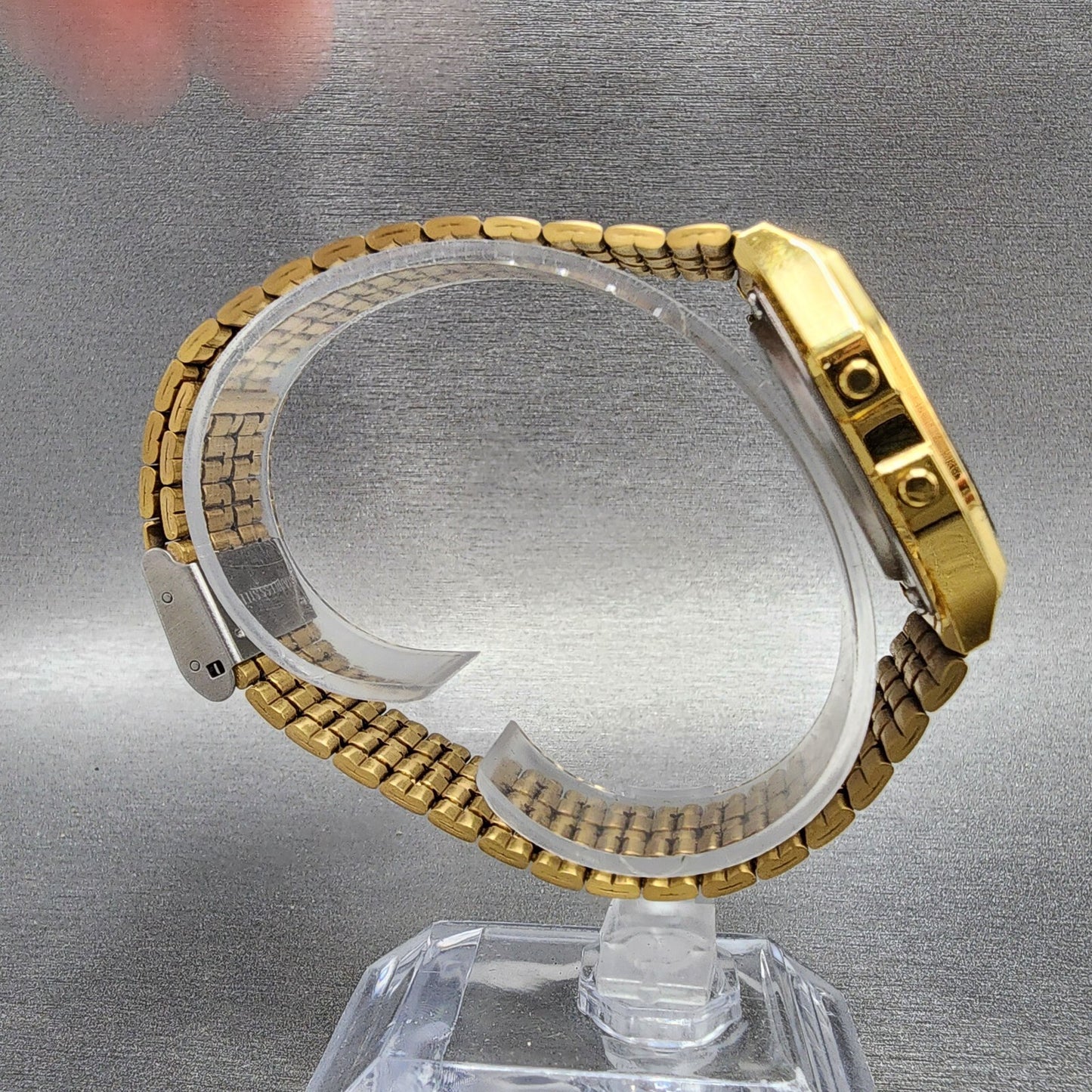 Casio A159 Watch Men 33mm Digital Gold Tone Hexagon Alarm Chrono New Battery8