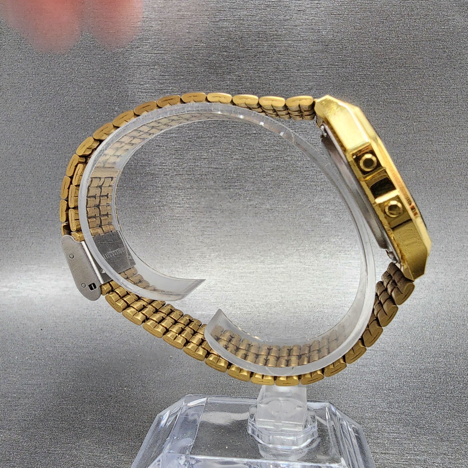 Casio A159 Watch Men 33mm Digital Gold Tone Hexagon Alarm Chrono New Battery8