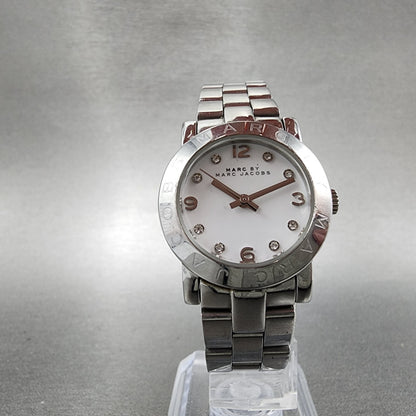 Marc By Marc Jacobs Watch Women 26mm White Dial Steel Round MBM3055 New Battery