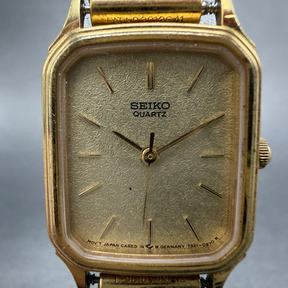 Seiko Tank Watch Women 20mm Champagne Dial Gold Tone 7321-5270 New Battery1