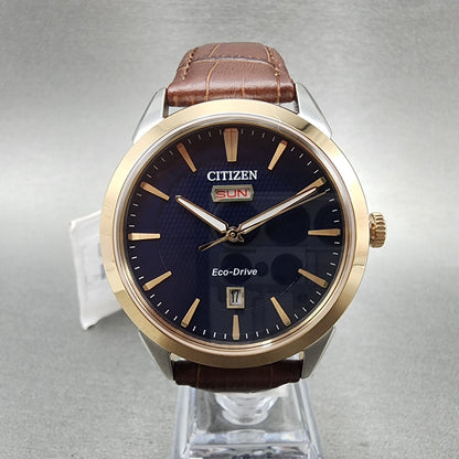 Citizen Eco-Drive Watch Men 40mm Blue Dial Two Tone Daydate Round AW0096-06L