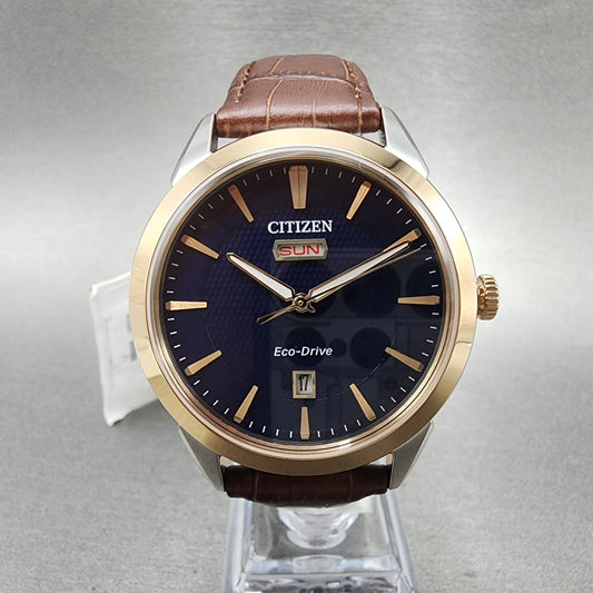 Citizen Eco-Drive Watch Men 40mm Blue Dial Two Tone Daydate Round AW0096-06L