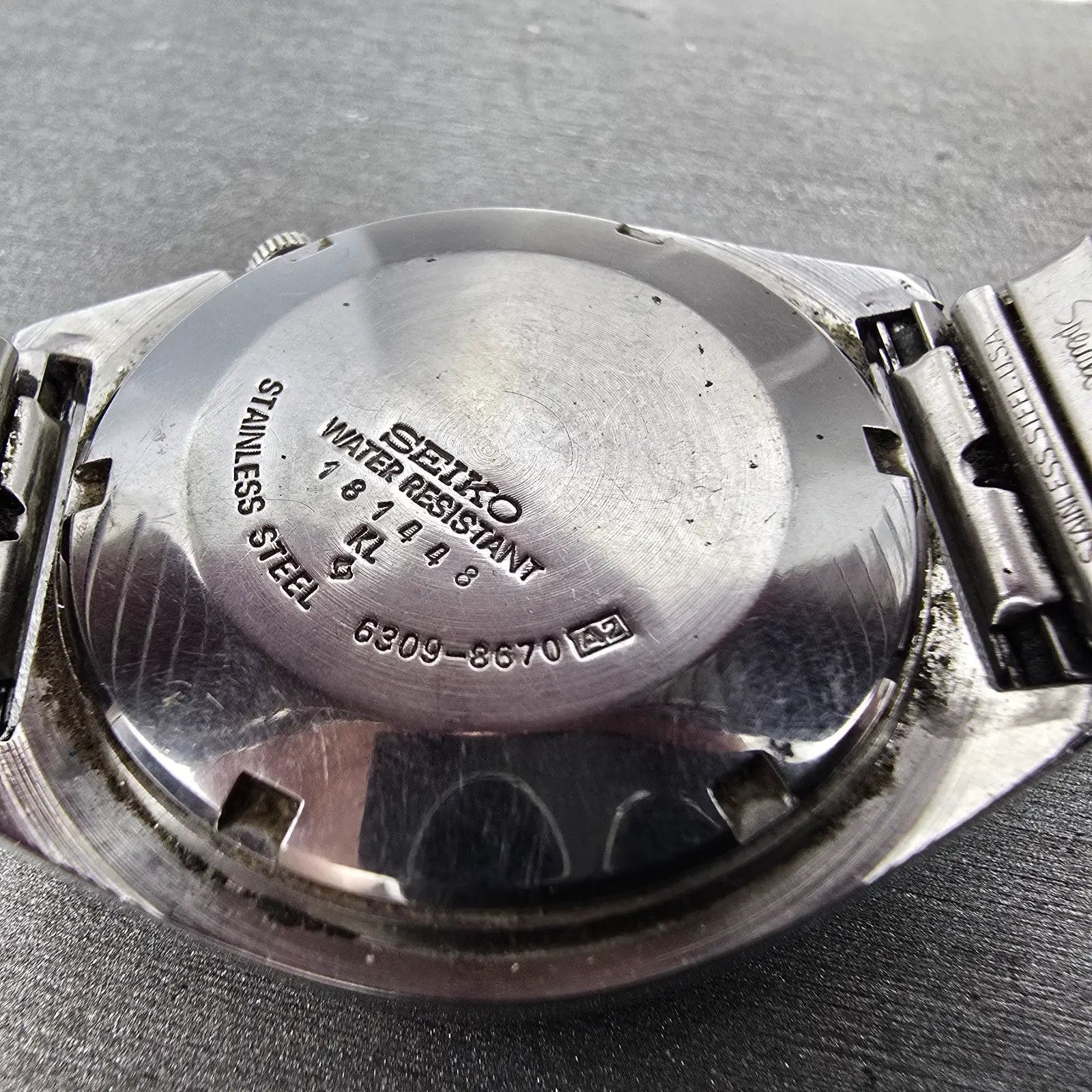Seiko 5 Automatic Watch Men 37mm Silver Dial Silver Tone Daydate 6309-8670 PARTS10