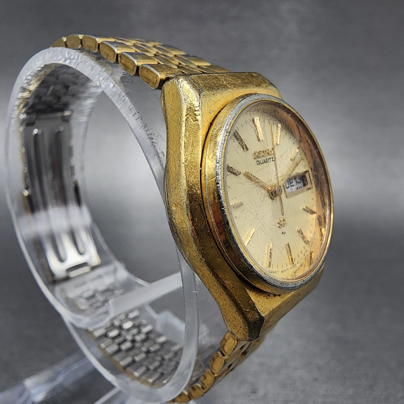 VTG Seiko SQ Watch Women 23mm Cream Dial Gold Tone Daydate Round New battery3