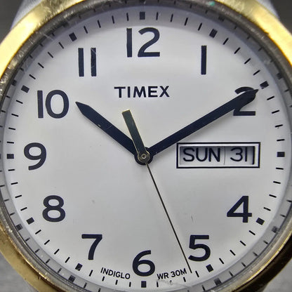 Timex Easy Reader Watch Men 36mm White Dial Two Tone Daydate Round New Battery 61