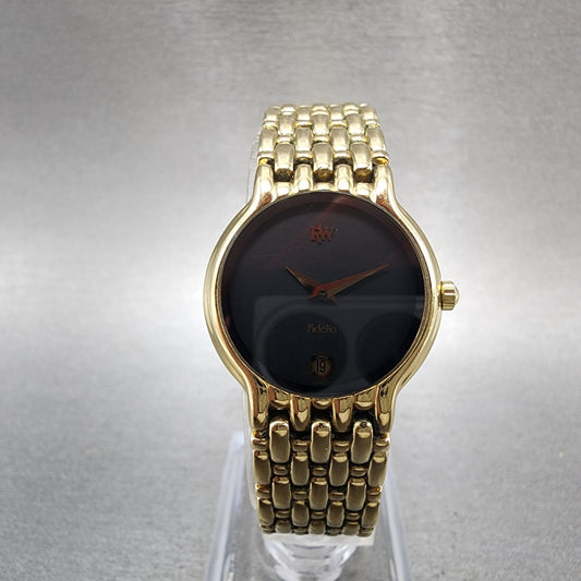 Raymond Weil Fidelio Watch Women 24mm Black Dial Gold Plated Date Round New Batt0