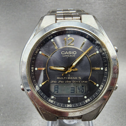 Casio Lineage Watch Men 38mm Gray Dial Steel Analog Digital Solar LCWM200 Works0