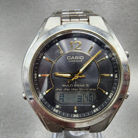 Casio Lineage Watch Men 38mm Gray Dial Steel Analog Digital Solar LCWM200 Works0