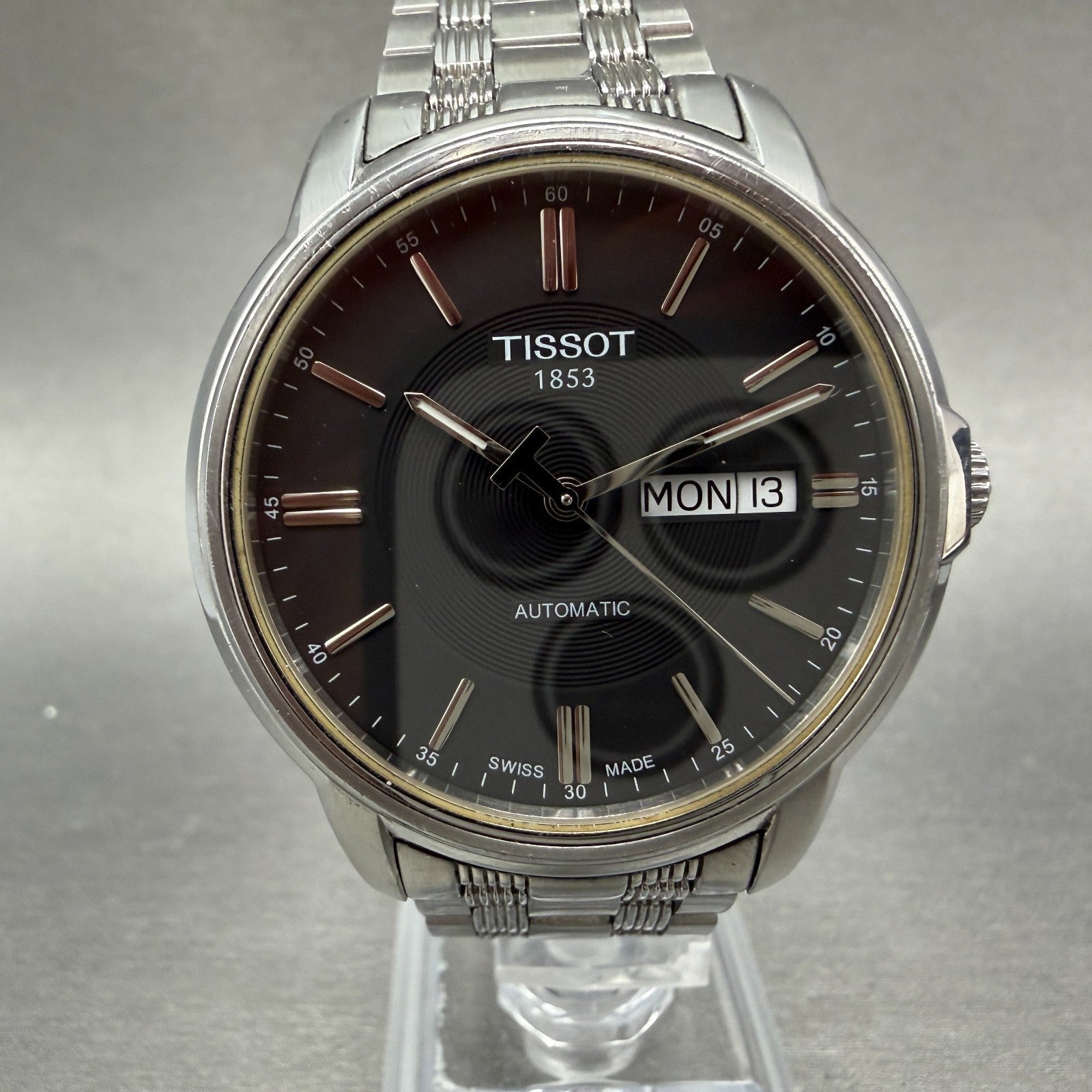 Tissot Automatic III Watch Men 39mm Black Dial Steel Daydate Round Runs W/Box1