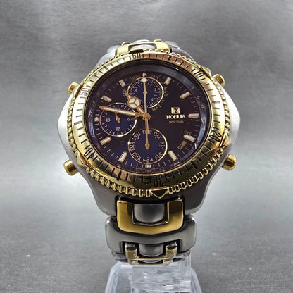 Citizen Noblia Chronograph Watch Men 42mm Blue Dial Two Tone READ!! Alarm NewBat5