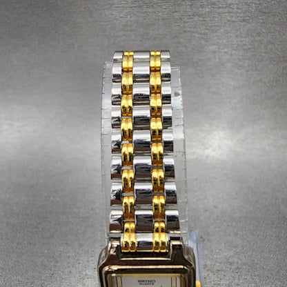 Seiko Tank Watch Women 18mm White Dial Two Tone Rectangle V4015129 New Battery4