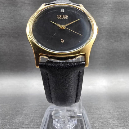 Citizen CQ Watch Men 32mm Black Dial Gold Tone Round 6031-K02716 New Battery JP6