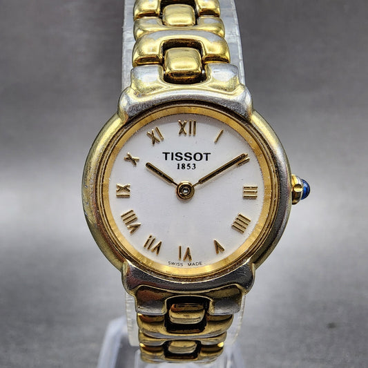 Tissot Watch Women 23mm White Dial Gold Tone Date Round 6327 New Battery