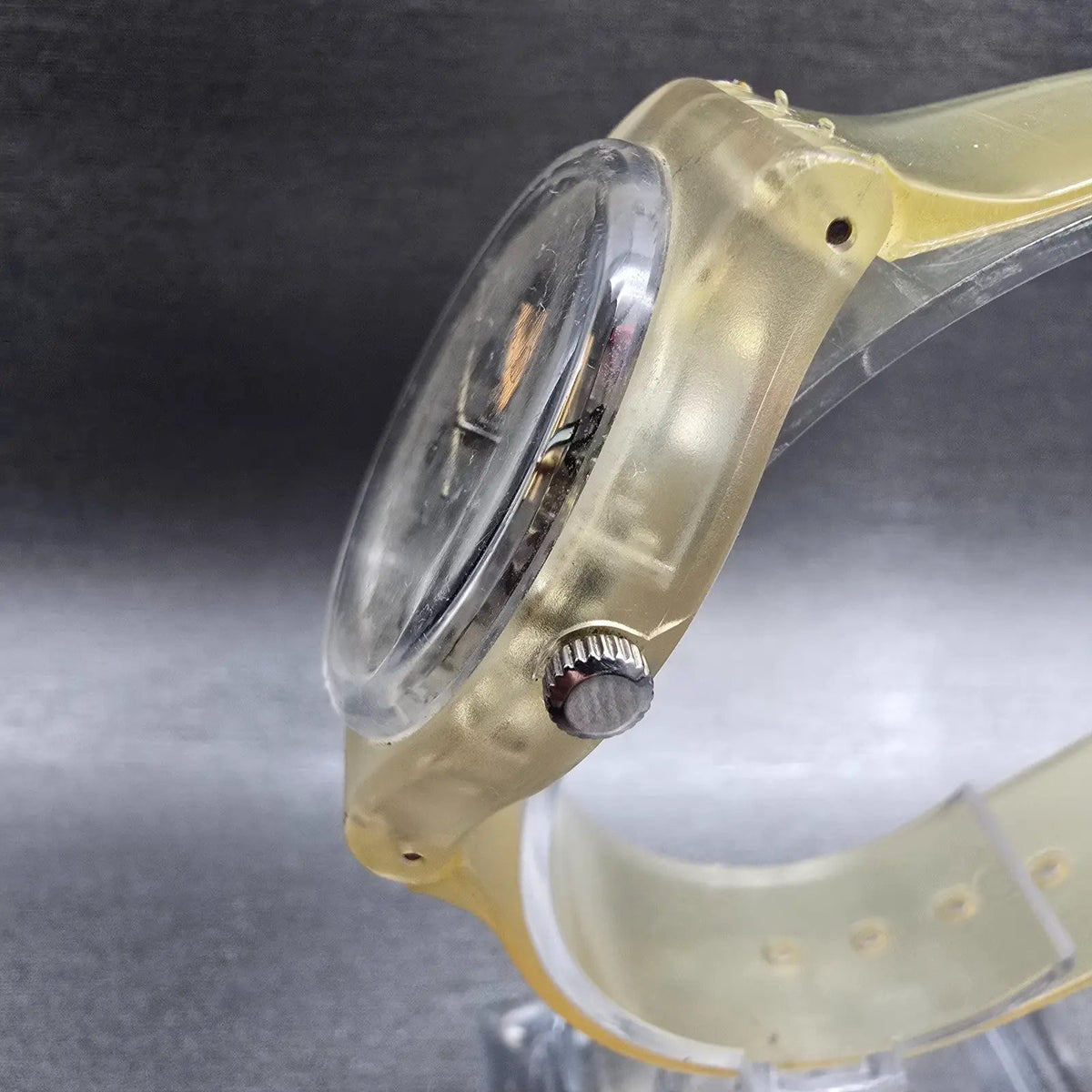Swatch Transparent Watch Men 34mm Skeleton Dial Clear Case Round GK209 New Batt2