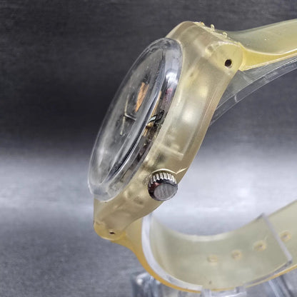 Swatch Transparent Watch Men 34mm Skeleton Dial Clear Case Round GK209 New Batt2