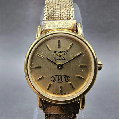 Longines Watch Women 20mm Gold Dial Gold Tone Round Mesh Band New Battery VTG1