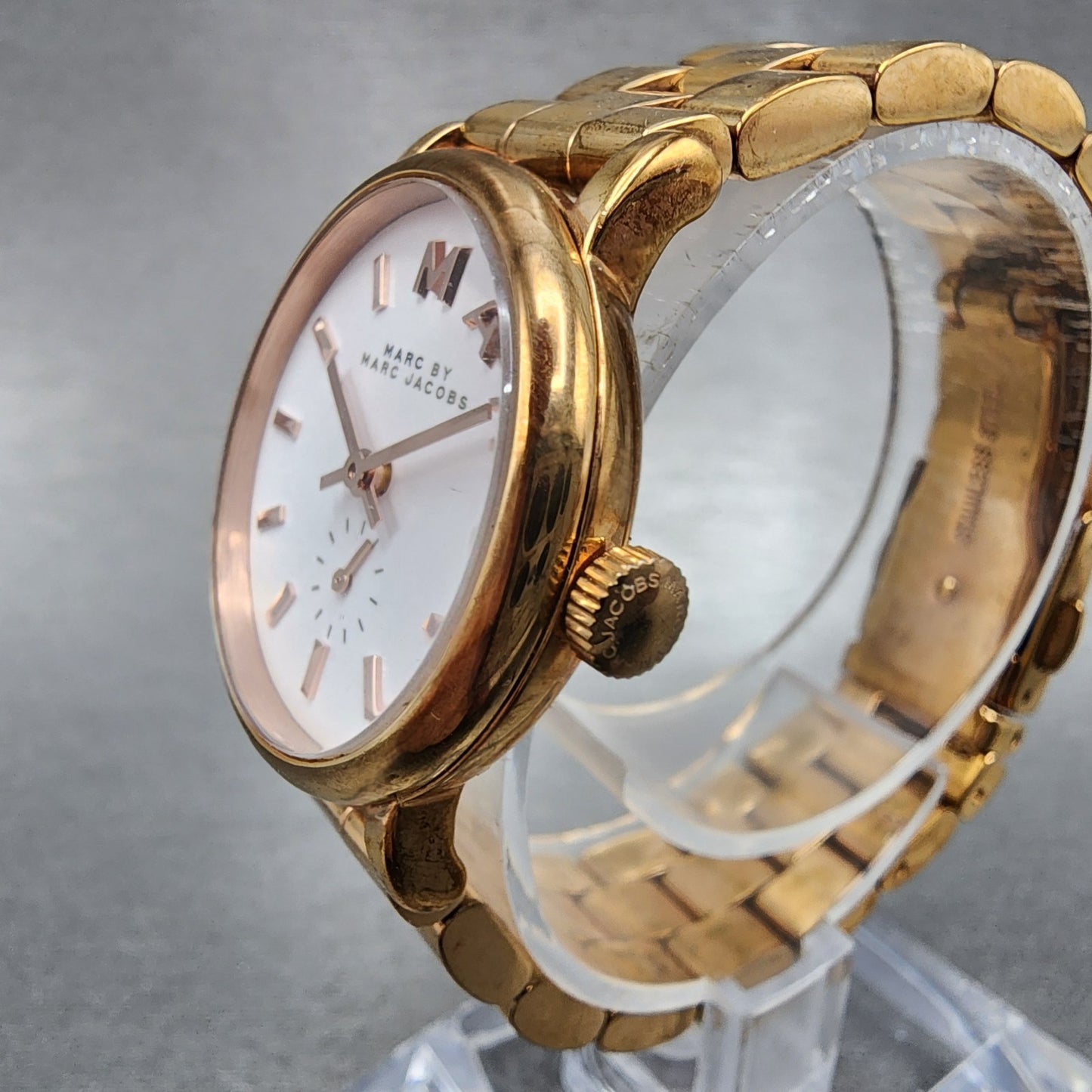 Marc By Marc Jacobs Watch Women 28mm White Dial Rose Gold Tone Round New Battery2