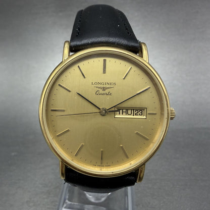 Longines Watch Men 33mm Gold Dial Gold Tone Daydate Round 114 7250 New Battery0