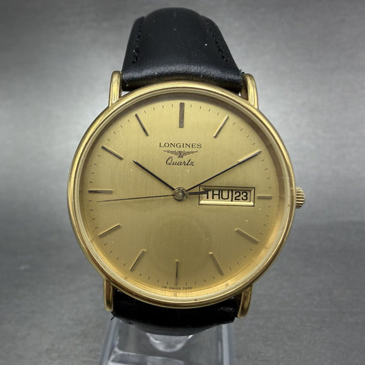 Longines Watch Men 33mm Gold Dial Gold Tone Daydate Round 114 7250 New Battery0
