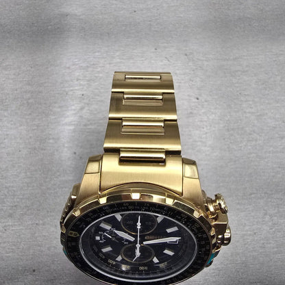 Seiko Flightmaster Chronograph Watch Men 45mm Black Dial Gold 7T62-0JR0 New Batt5