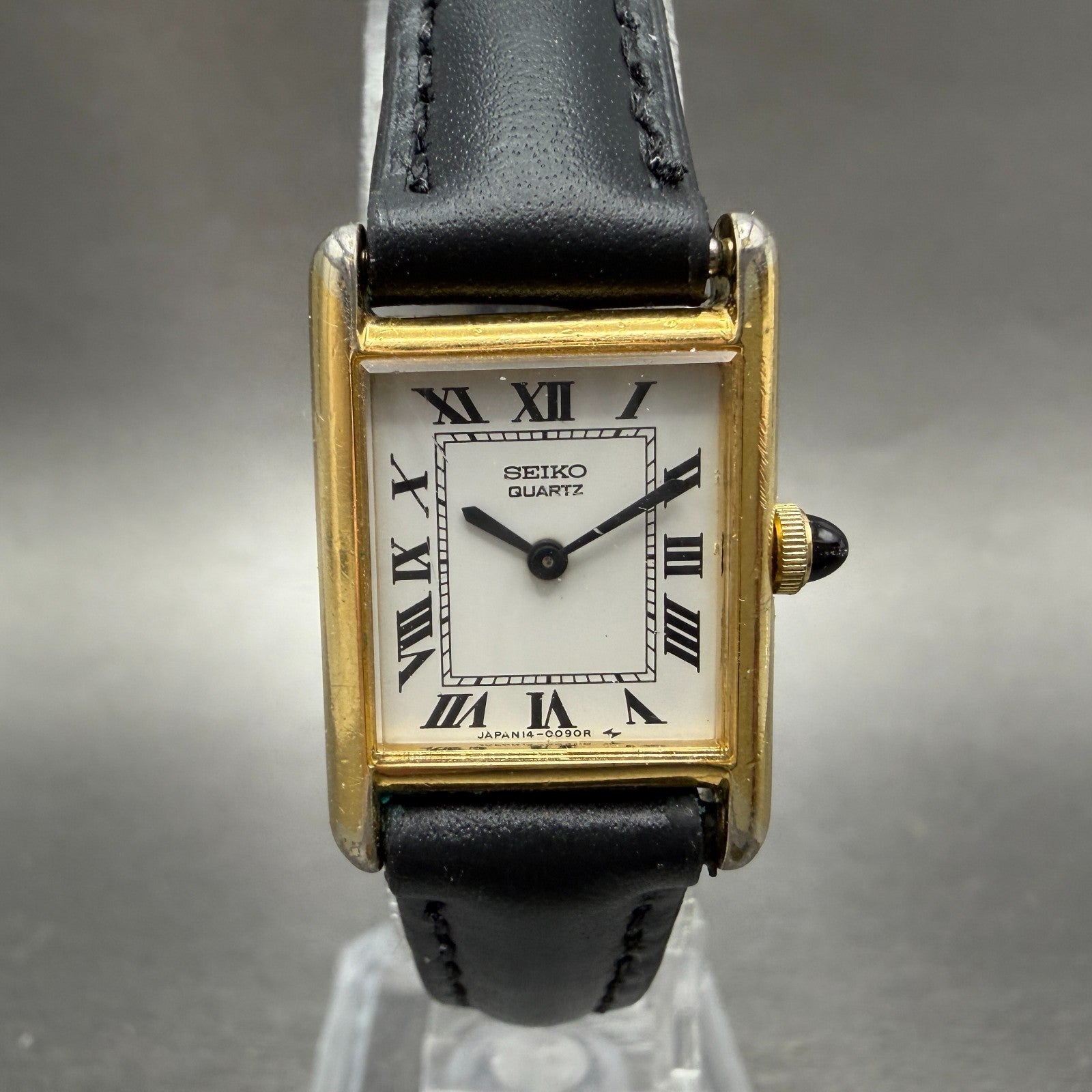 Seiko Tank Watch Women 18mm White Dial Gold Tone 1400-5039 New Battery VTG TNT40