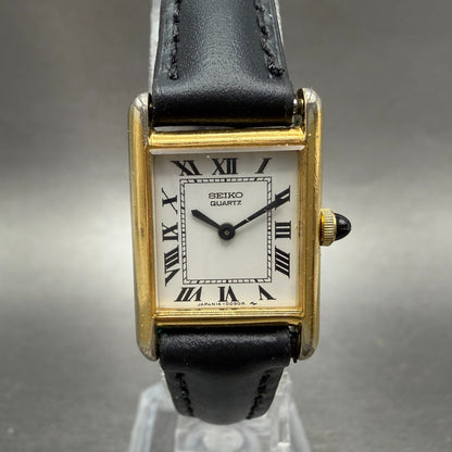 Seiko Tank Watch Women 18mm White Dial Gold Tone 1400-5039 New Battery VTG TNT40