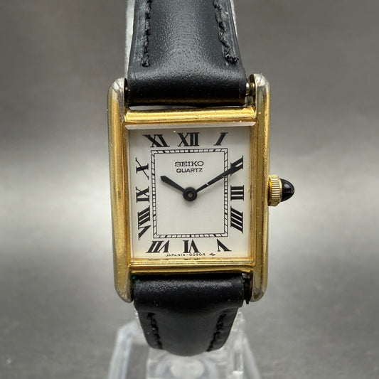 Seiko Tank Watch Women 18mm White Dial Gold Tone 1400-5039 New Battery VTG TNT40