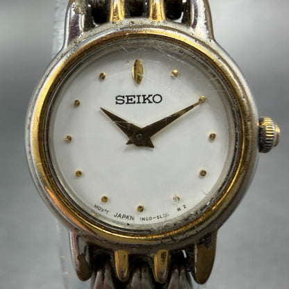 Seiko Watch Women 20mm White Dial Two Tone Round 1N00-1H20 New Battery Vintage1