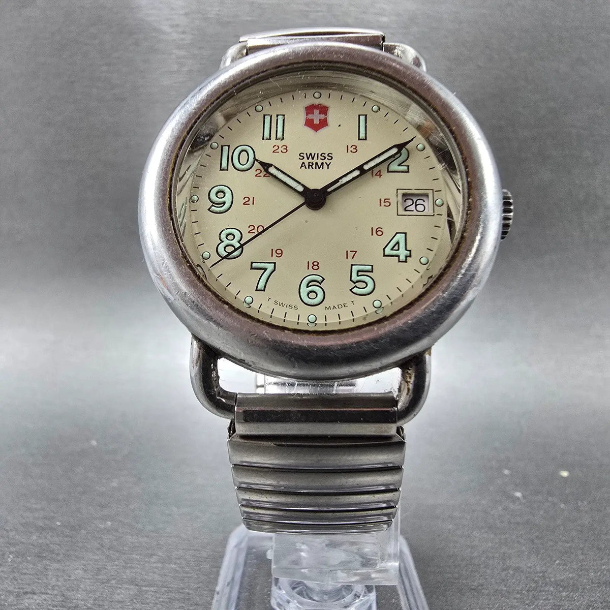 Victorinox Swiss Army Cavalry Watch Men 37mm Cream Dial Silver Tone Date PART CH6