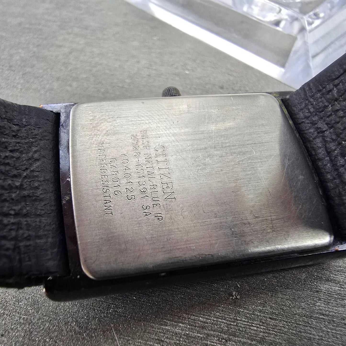 Citizen Noblia Tank Watch Men 24mm Blue Dial Black Time 2828-Y51391 New Battery9