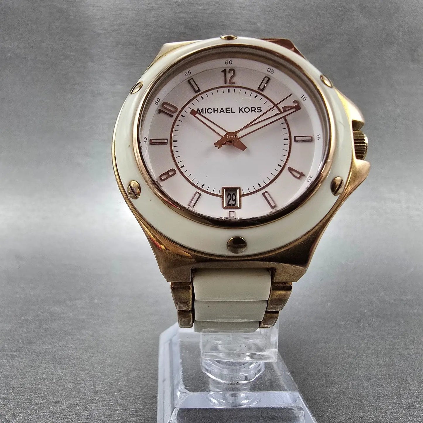 Michael Kors Watch Women 42mm White Dial Rose Gold Tone Date MK-5261 New Battery5
