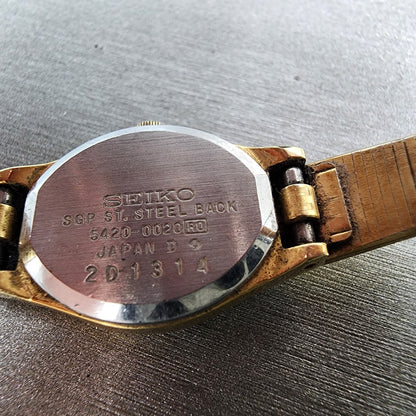 Seiko Watch Women 16mm Gold Dial Gold Tone Round 54200200 New Battery Vintage9