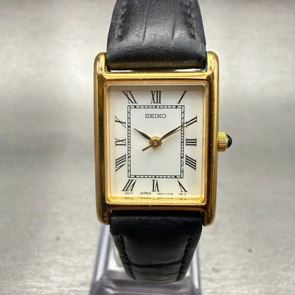Seiko Watch Women 18mm White Dial Gold Tone Rectangle 1N01-5G40 New Battery VTG0