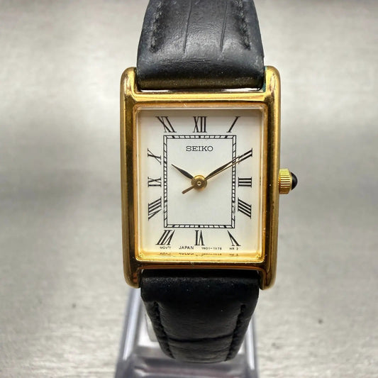 Seiko Watch Women 18mm White Dial Gold Tone Rectangle 1N01-5G40 New Battery VTG0