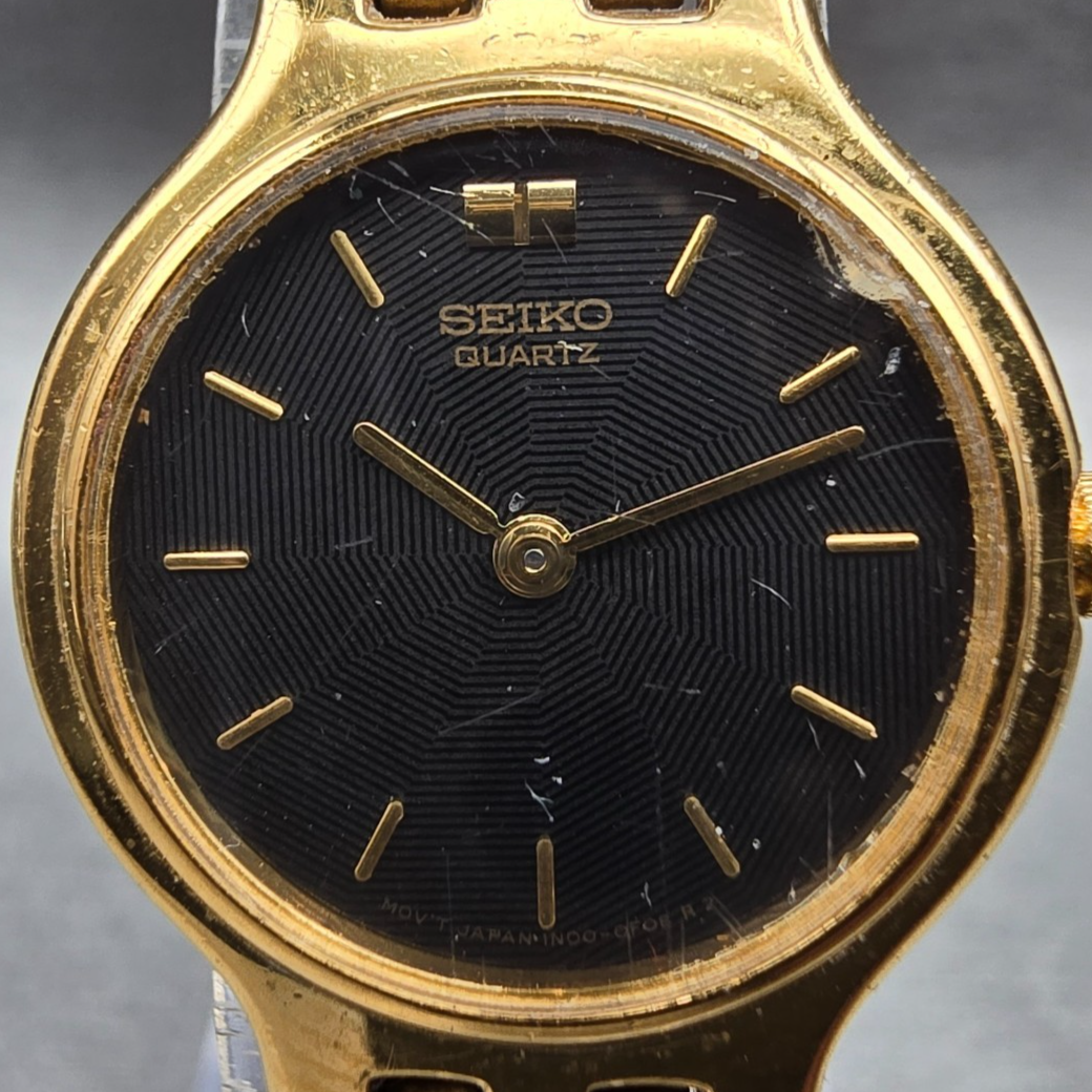 Seiko Watch Women 22mm Black Dial Gold Tone Round 1N00-0A99 New Battery VTG JP1