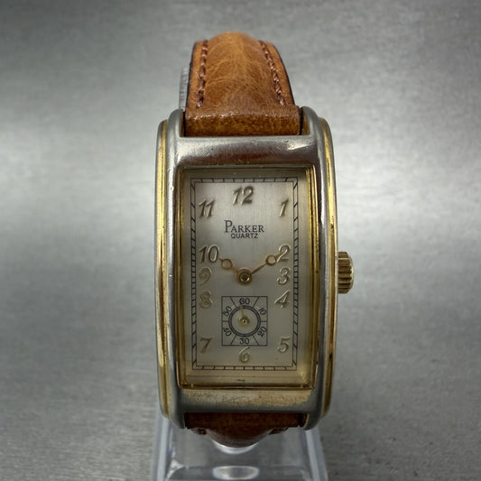 Parker Tank Watch Women 20mm Silver Dial Gold Tone Small Seconds New Battery0