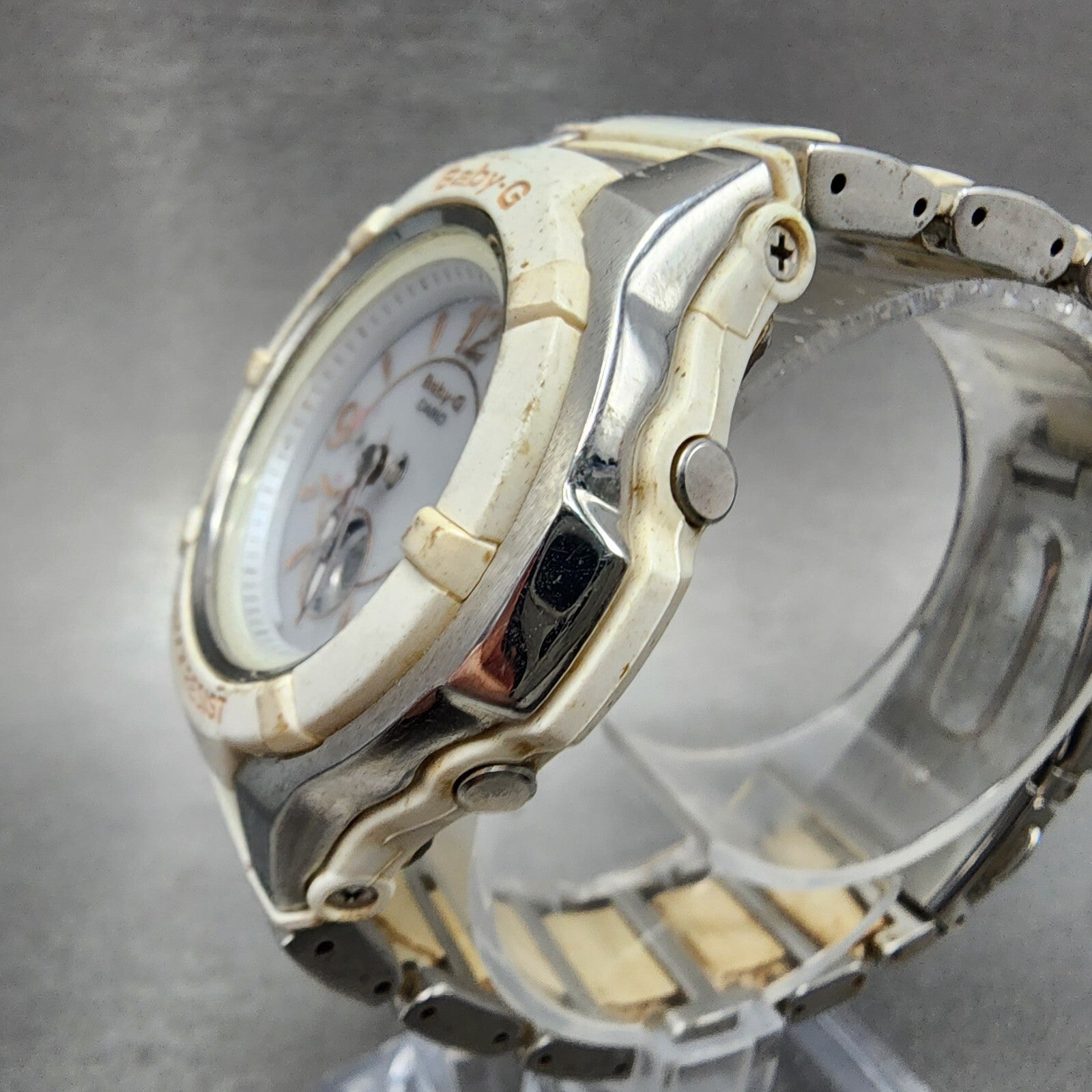 Casio BabyG Watch Women 38mm White Dial Silver Tone Analog Digital Solar2